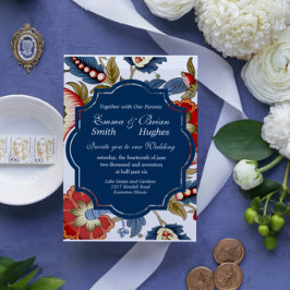 Convites Jacobean red e blue Invitation