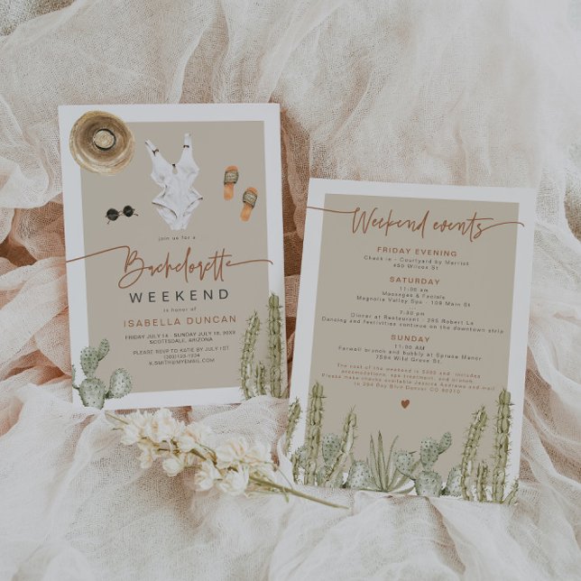 Convites JADE Bohemian Desert Cactus Bachelorette Itinerary (Criador carregado)
