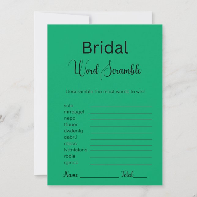 Convites Jade Green Bridal Word Scramble Game (Frente)