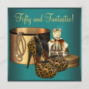 Convites Jade Leopardo Ouro Aniversário de 50 anos da Mulhe