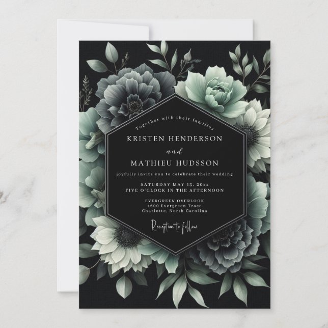 Convites Jade Noir Botanical Wedding (Frente)