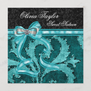 Convites Jade Preto Brilho Verde Doze Anos Feliz Aniversári