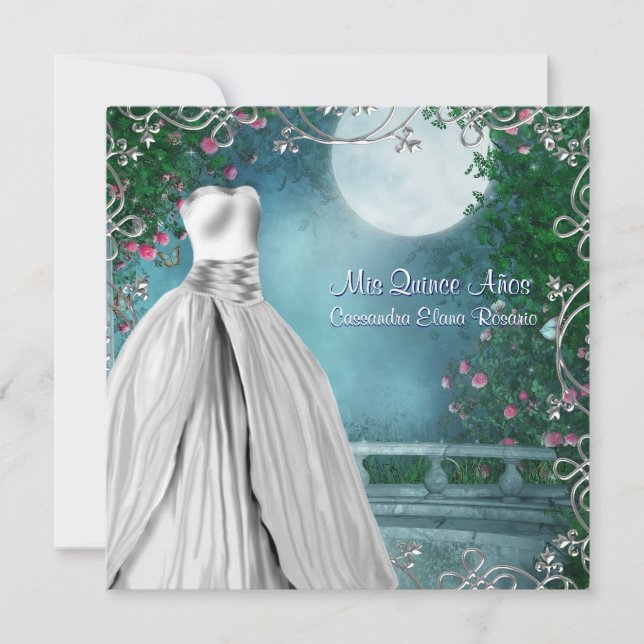 Convites Jade Verde Azul Rosa Rosas Quinceanera (Frente)