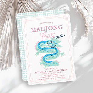 Convites Jade VerdeDragão Rosa Chinoiserie Aniversário Mahj