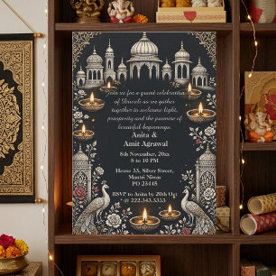 Convites Jaipur Mahal Jharokha Diwali Tons Prateados Joia