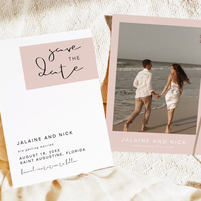 Convites JALAINE Modern Blush Bloco Rosa Salvar a Data (Criador carregado)