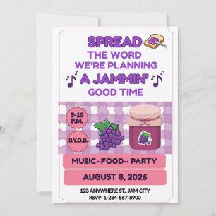 Convites JAM ON, Festa de Família Rosa Roxo REUNIÃO DE BBQ