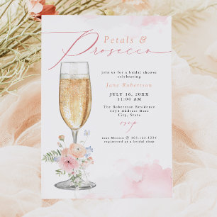 Convites JANE Blush Floral Petals & Chá de panela Prosecco
