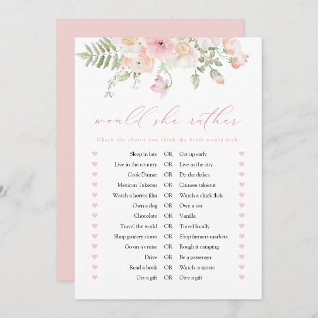 Convites JANE Blush Pink Floral Ela Poderia Preferencialmen (Frente/Verso)