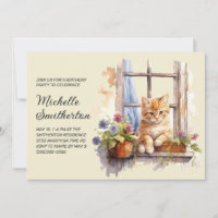 Janela de Flores Gatinho Amarelo Aniversário 