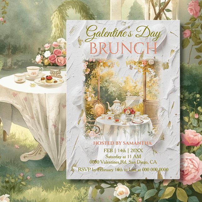 Convites Janela de Jardim Rococó Brunch de Galentine Flores (Criador carregado)