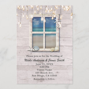 Convites Janela de Praia Tropical Elegante Casamento à Beir