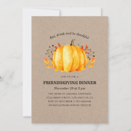 Convites Janta de Ação de Graças. Abóbora rústica de amizad