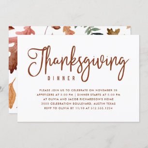 Convites Janta de Ação de Graças  Branco com Folhas de outo