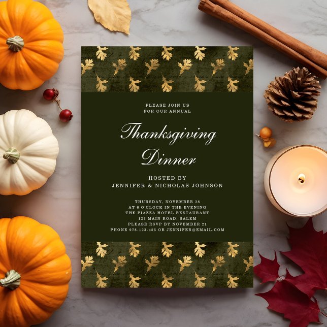 Convites Janta de Ação de Graças da Elegante Queda Verde (Elegant Green Fall Leaves Thanksgiving Dinner Invitation)