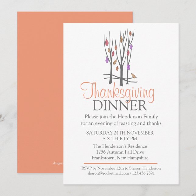 Convites Janta de Ação de Graças de Árvore (Frente/Verso)