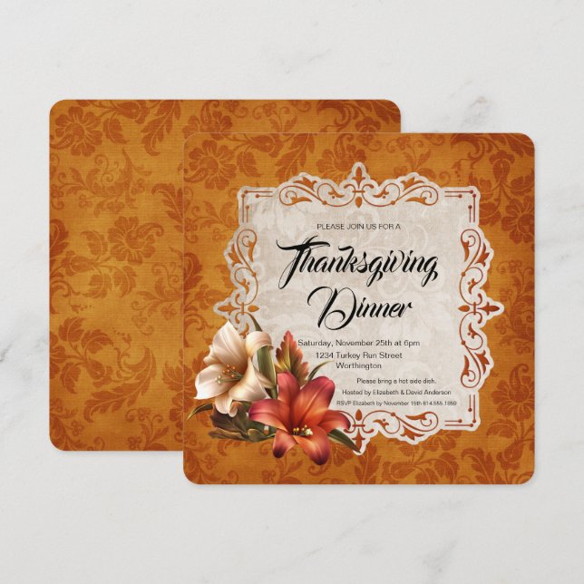 Convites Janta de Ação de Graças do Autumn Lily (Frente/Verso)