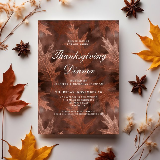 Convites Janta de Ação de Graças do Elegante Fall (Elegant Fall Leaves Thanksgiving Dinner Invitation)