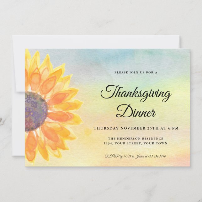 Convites Janta de Ação de Graças Girassol (Frente)