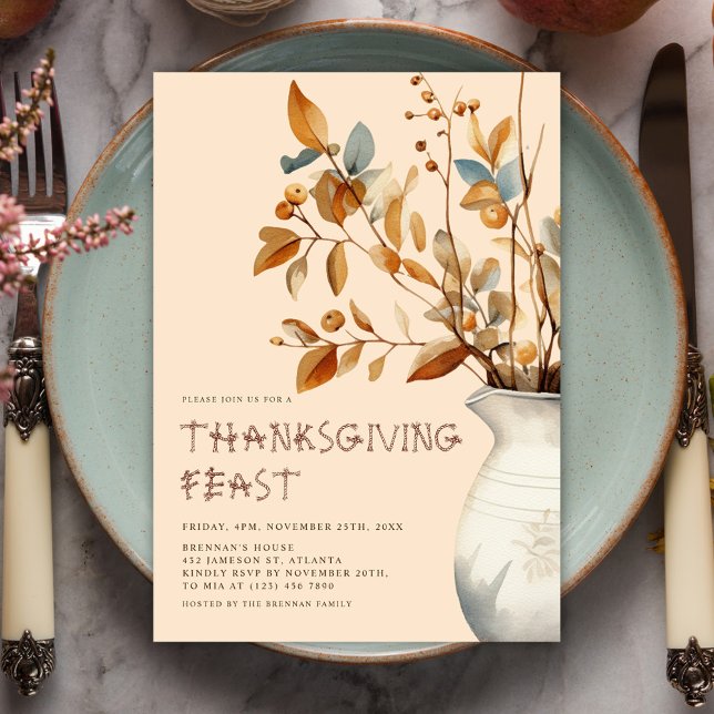 Convites Janta de Ação de Graças Queda Ação de Amizade Mode (Thanksgiving Dinner Fall Modern Friendsgiving Invitation)