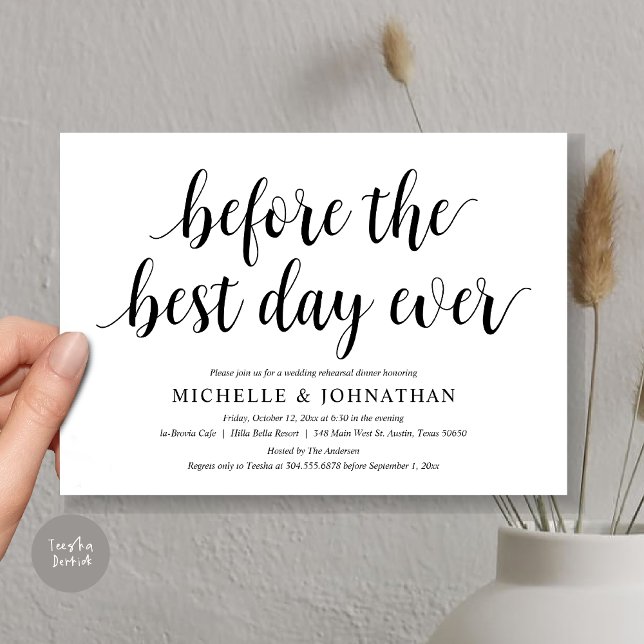 Convites Janta De Ensaio De Casamento, Antes Do Melhor Dia  (Before the best day ever, wedding rehearsal dinner invitation card, PDF, in Black and white)