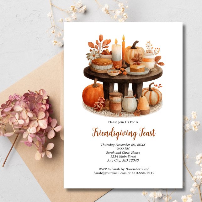 Convites Janta de outono de Ação de Amizade (Friendsgiving Thanksgiving Dinner Party Fall Autumn Invitation Printed or Digital)