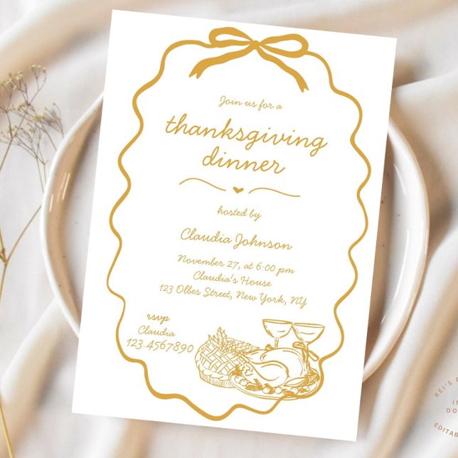 Convites Janta Moderna de Ação de Graças Desenhada à Mão Wh (Thanksgiving Dinner, Whimsical Thanksgiving, Hand Drawn, Thanksgiving Invitation, Scribble Invitatio)
