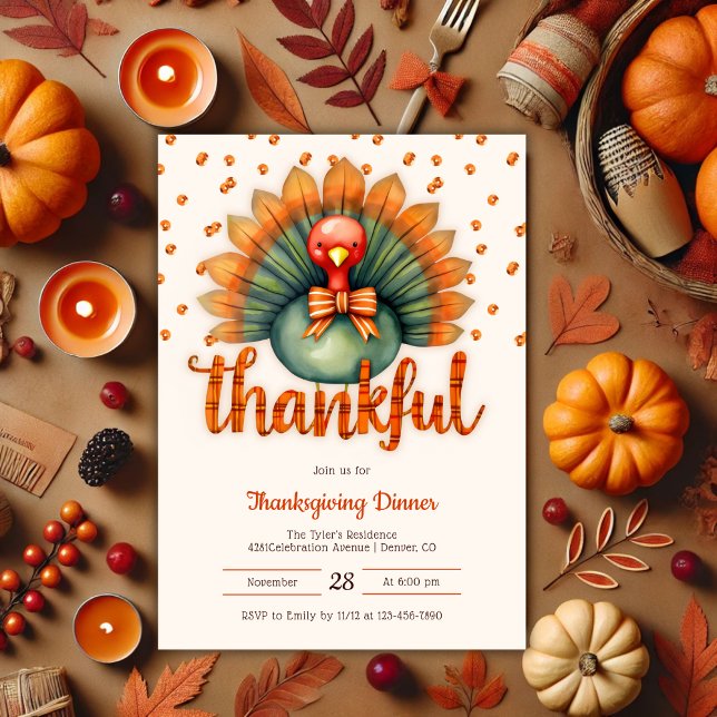 Convites Janta Única de Ação de Graças à Turquia (Unique Thankful Cute Turkey Thanksgiving Dinner Invitation)