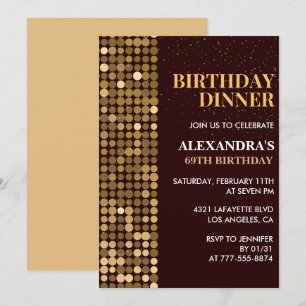 Convites Jantar Brilho Glam Preto Dourado 69º aniversário