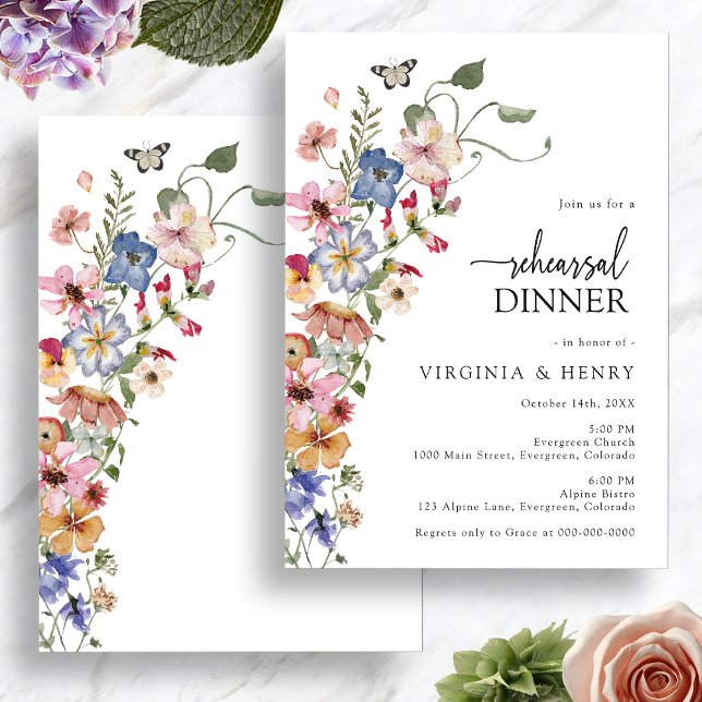 Convites Jantar Colorido de Rehearsal Floral (Colorful Floral Rehearsal Dinner Invitation with Butterfly by Painted Paperie
)