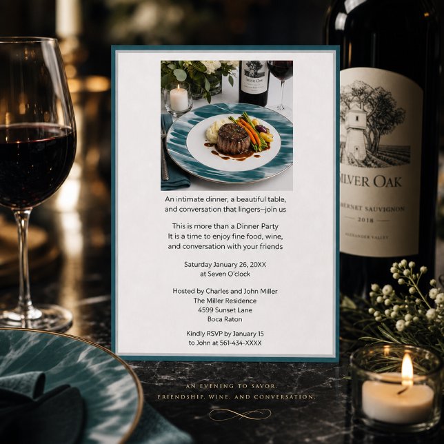 Convites Jantar com Comida Gourmet Moderna e Vinho (Criador carregado)