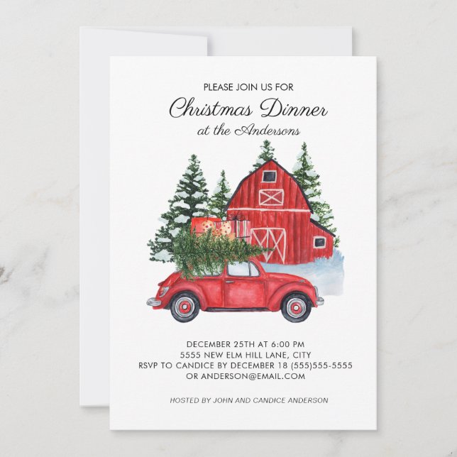Convites Jantar da Árvore de Natal do Celeiro do Carro Verm (Frente)