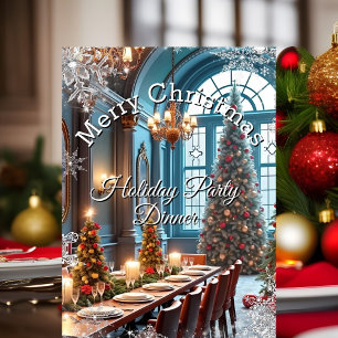 Convites Jantar da Festa de Natal Árvore azul vermelha