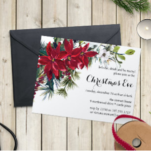 Convites Jantar da Véspera de Natal com Poinsettia em Aquar