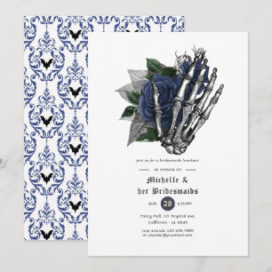 Convites Jantar das Damas de Honra Floral Gótico Azul Marin