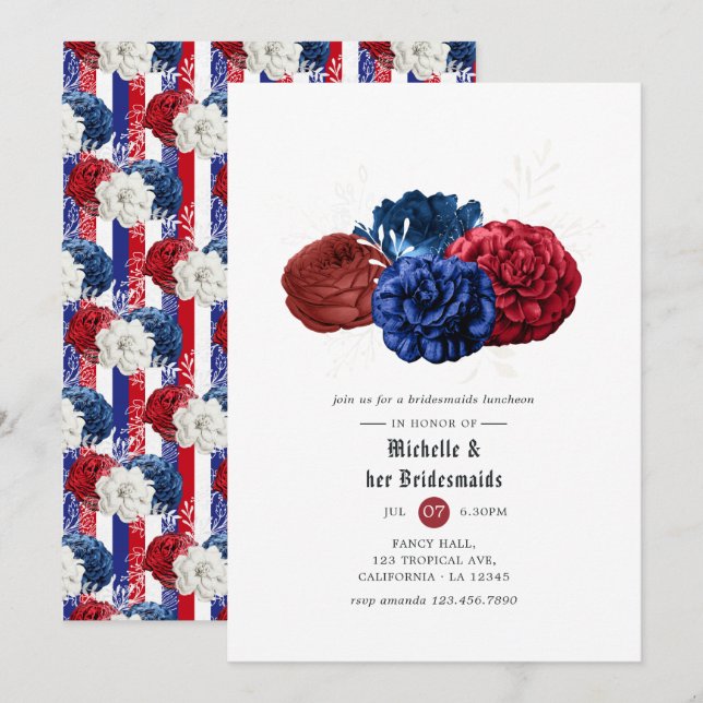 Convites Jantar das Damas de Honra Vermelho Branco e Azul 4 (Frente/Verso)