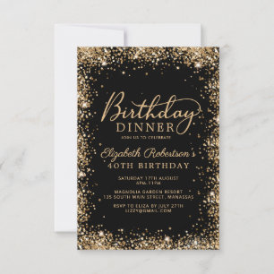 Convites Jantar de 40º Aniversário Black Gold Glitter Scrip