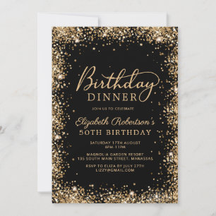 Convites Jantar de 50º Aniversário Glitter Black Gold Scrip