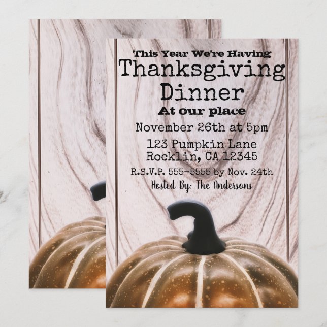 Convites Jantar de Ação de Graças com Abóbora de Outono Rús (Frente/Verso)