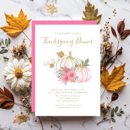 Convites Jantar de Ação de Graças com Abóbora Floral Rosa F