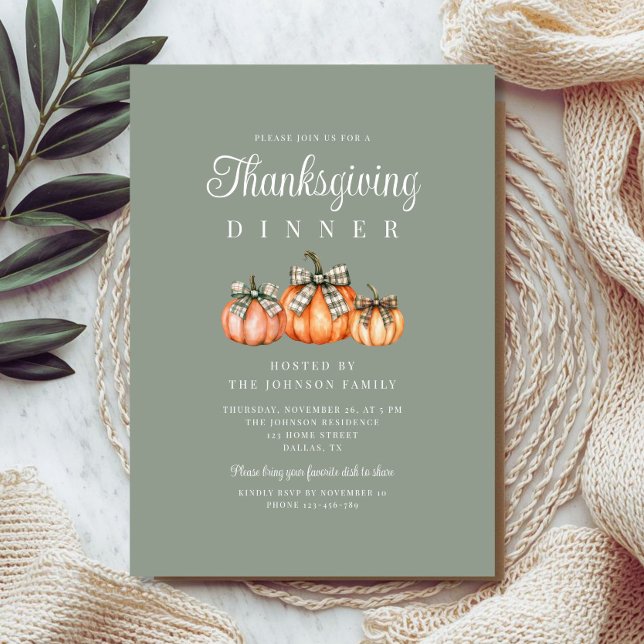 Convites Jantar de Ação de Graças com Abóboras Laranja Rúst (Rustic Orange Pumpkins Thanksgiving Dinner Invitation)