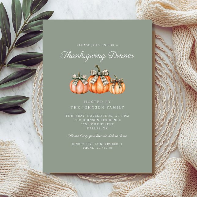 Convites Jantar de Ação de Graças com Abóboras Laranja Rúst (Rustic Orange Pumpkins Thanksgiving Dinner Invitation)