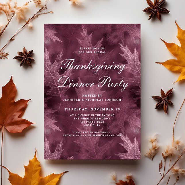 Convites Jantar de Ação de Graças com Folhas de Outono Eleg (Elegant Fall Leaves Thanksgiving Dinner Party Invitation)