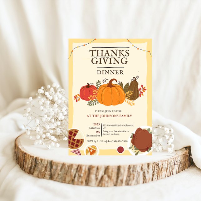 Convites Jantar de Ação de Graças de Abóbora de Peru Rústic (Rustic Turkey Pumpkin Thanksgiving Dinner Fall Invitation whimsical leaves fall autumn dinner party )
