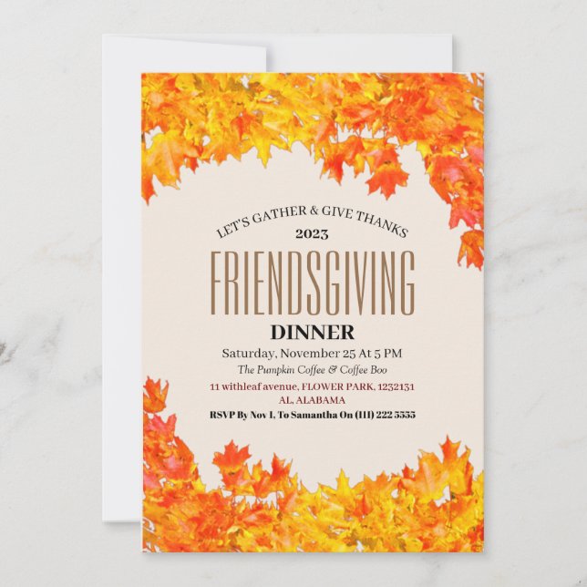 Convites Jantar de Ação de Graças de Friendsgiving Outono  (Frente)