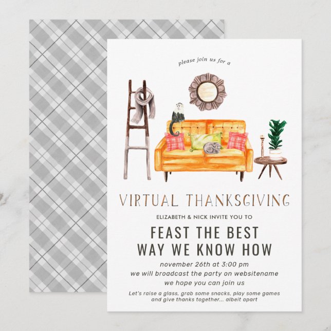 Convites Jantar de Ação de Graças do Friendsgiving Virtual (Frente/Verso)
