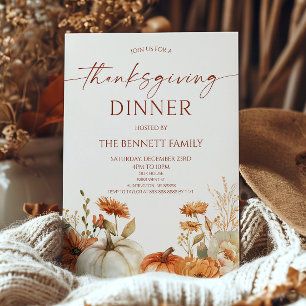 Convites Jantar de Ação de Graças Elegante Rústico Floral A