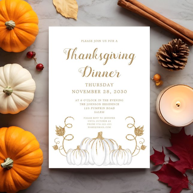 Convites Jantar de Ação de Graças Festa da Abóbora Fofa  (Cute Pumpkin Thanksgiving Dinner Party Invitation)