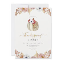 Jantar de Ação de Graças Floral em Aquarela Dourad