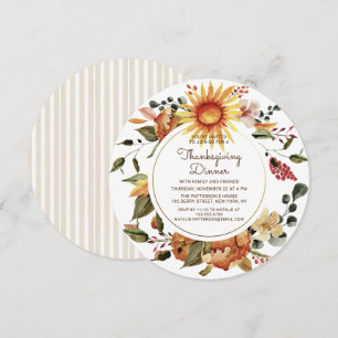 Convites Jantar de Ação de Graças Floral em Aquarela Rústic